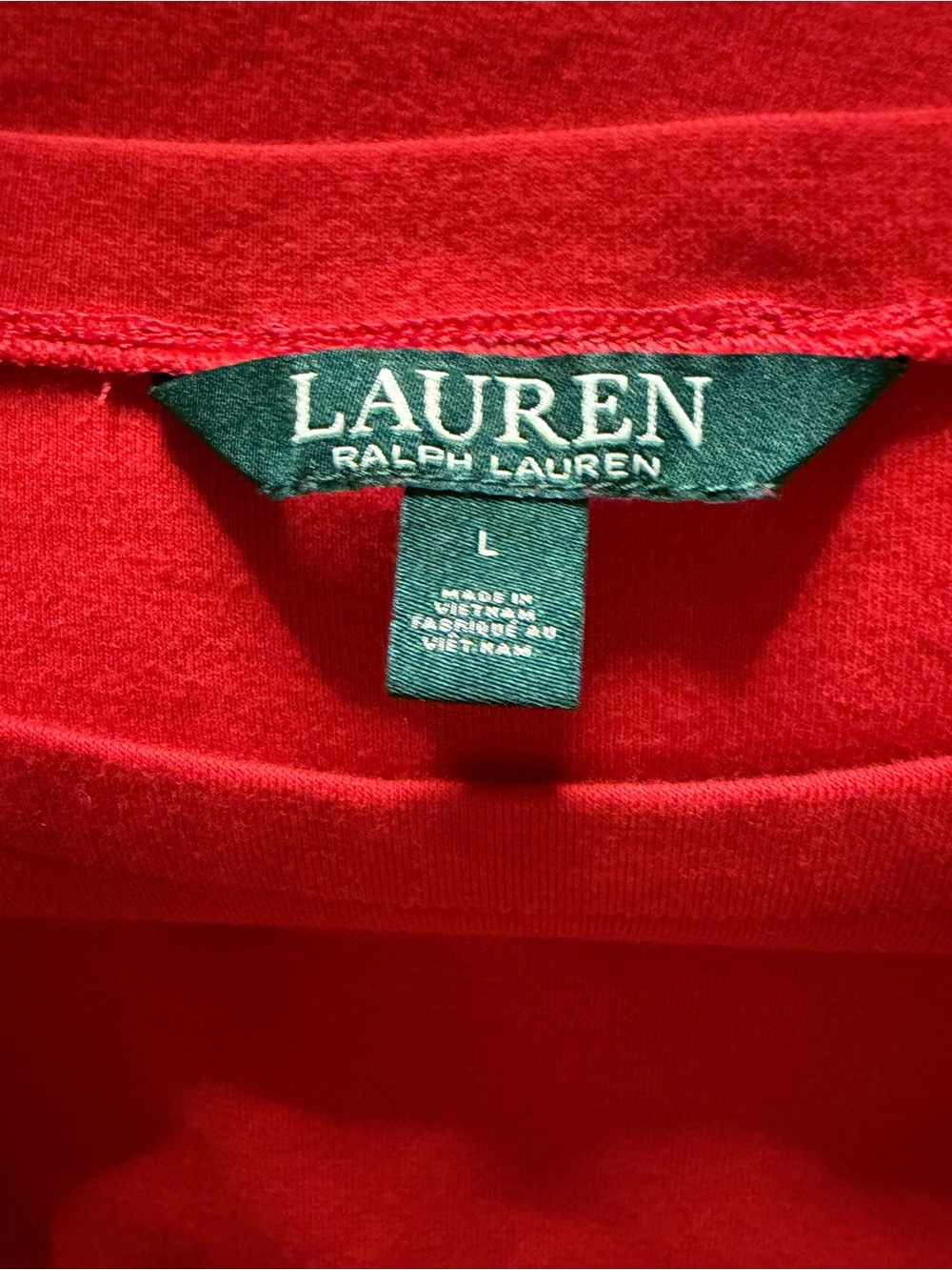 Lauren Ralph Lauren Red Boat Neck Short Sleeve Tee with Striped Cuffs - Large - Picture 6 of 9